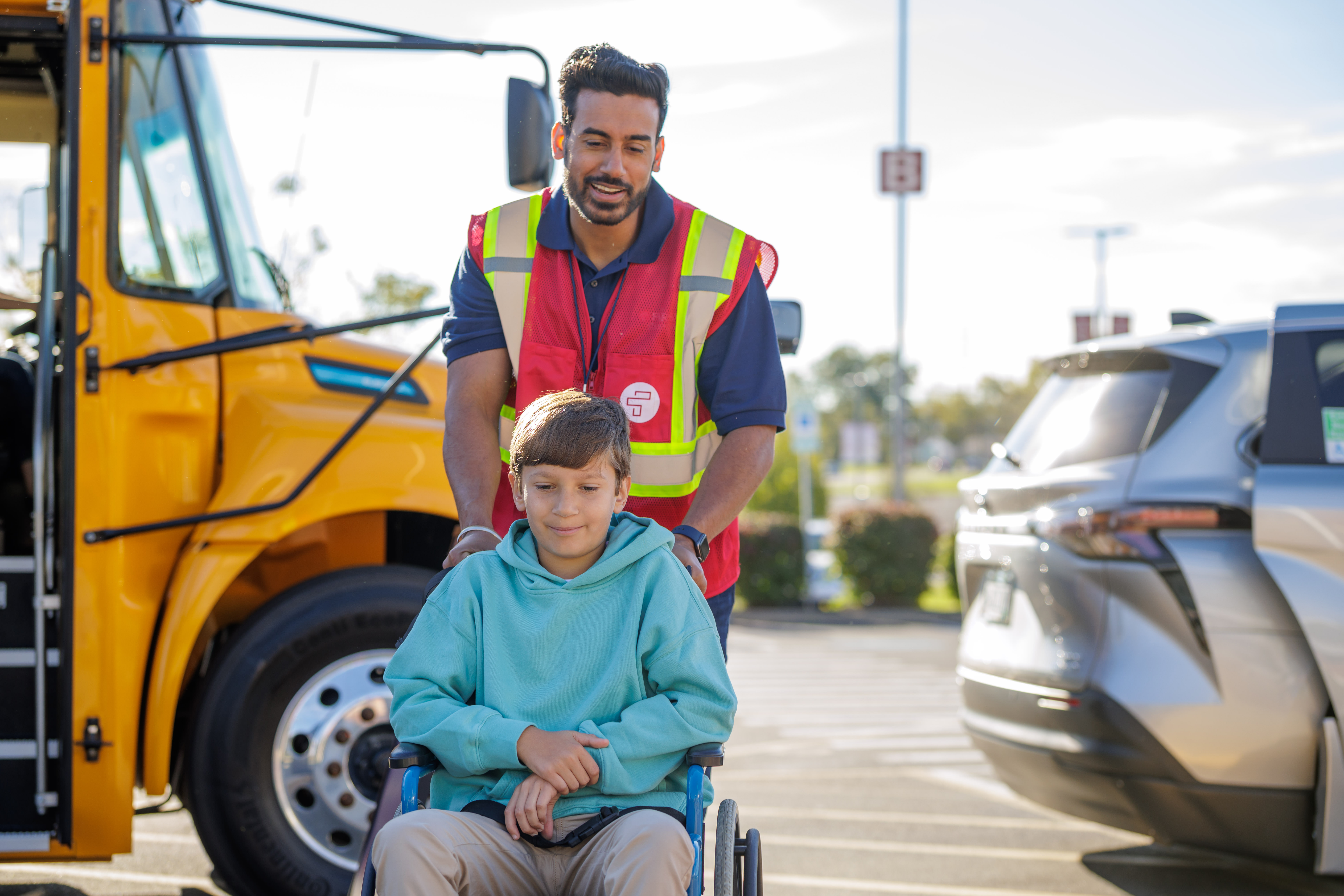 Child being transported in a wheelchair