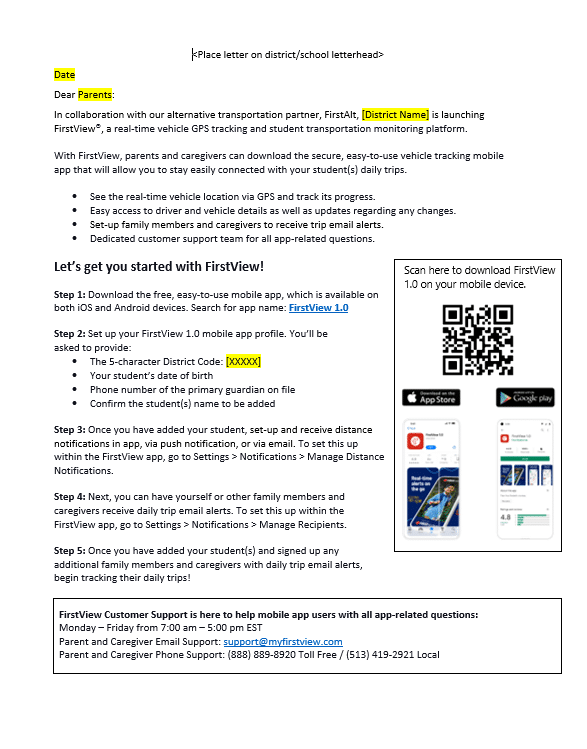 First Alt Parent Launch Letter - First Student, Inc.