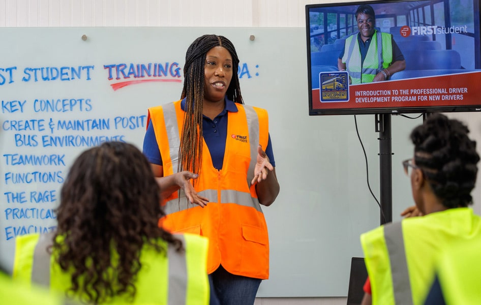 A First Student employee teaching First Student trainees