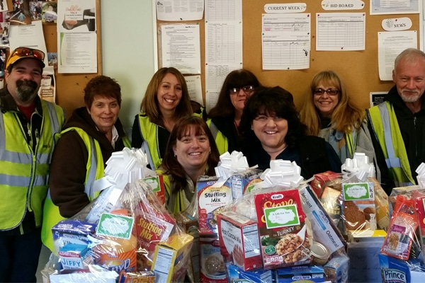 First Student Tiverton team with donation baskets